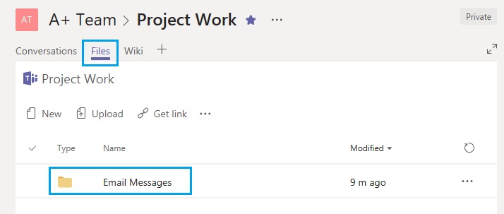 Email Messages folder in Microsoft Teams default Document Library